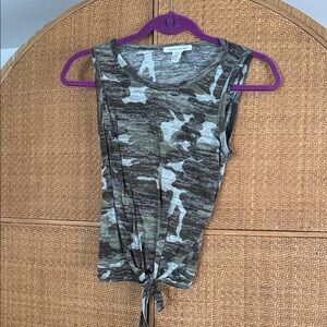 Caution To The Wind Camouflage Tie-Front Tank Top